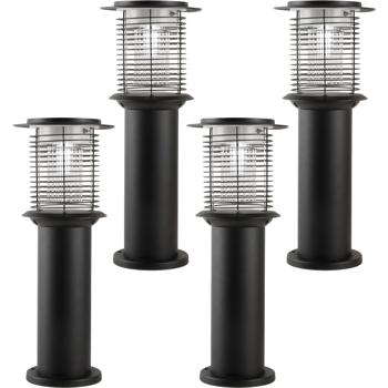 Preview: 4er-Set Solar Gartenlampe mit Mückenvernichter aus Edelstahl, 2in1 LED Wegeleuchte Schwarz, Warmweiss 300lm & UV Insektenschutz 15lm, IP44, 25 x 60 cm