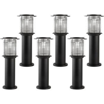 Preview: 6er-Set Solar Gartenlampe mit Mückenvernichter aus Edelstahl, 2in1 LED Wegeleuchte Schwarz, Warmweiss 300lm & UV Insektenschutz 15lm, IP44, 25 x 60 cm