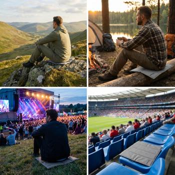 Preview: Lot de 2 coussins de siège pliables pour vos déplacements – coussins thermiques d’extérieur gris en tissu Oxford robuste – imperméables et isolants pour la randonnée, le camping, le stade et la maternelle