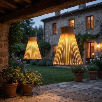 Set di 2 lanterne solari LED decorative per esterni, moderna lanterna da giardino grigia con maniglia, lampada solare con design a lamelle per balcone e terrazza