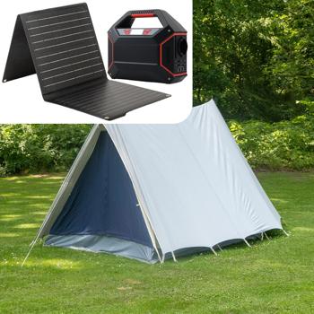 Powerstation 155Wh 42000mAh Solar-Generator Set inkl. 21W Solarpanel, 230V AC Steckdose, USB-C QC 3.0, DC Output & LED für Camping