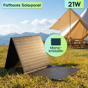 Preview: Mobiles Powerstation Set 88,8Wh mit 21W Solarpanel faltbar, 230V Steckdose, 100W, USB-C PD 65W, Solargenerator mit LED-Leuchte für Camping & Outdoor