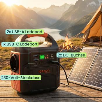 Preview: Mobiles Powerstation Set 88,8Wh mit 20W Solarmodul, 230V Steckdose, 100W, USB-C PD 65W, Solargenerator mit LED-Leuchte für Camping & Outdoor