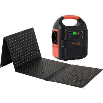 Preview: Set station électrique mobile 88,8 Wh avec panneau solaire pliable 40 W, prise 230 V, 100 W, USB-C PD 65 W, générateur solaire avec lampe LED pour camping et outdoor