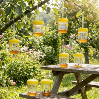 Piège à guêpes et à mouches lot de 8 à suspendre ou à poser, piège à insectes jaune sans poison, rechargeable et efficace pour le jardin et le balcon