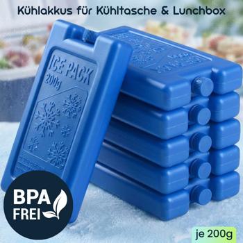 Preview: 12er Set Kühlakkus für Kühltasche & Lunchbox – je 200g, Kühlelemente flach & wiederverwendbar – BPA-freier Kühlakku für 12h Kühlung
