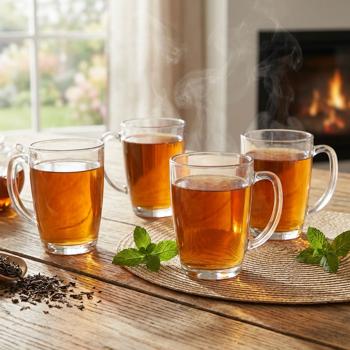 Set of 4 Transparent Tea Glasses, 400 ml - Extremely sturdy glass, heat-resistant and generous - Perfect for tea, coffee and punch