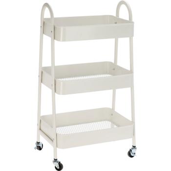 Sturdy White Kitchen Trolley: 3-tier metal serving cart for kitchen, bathroom & office - Space-saving, stable multipurpose cart with wheels 