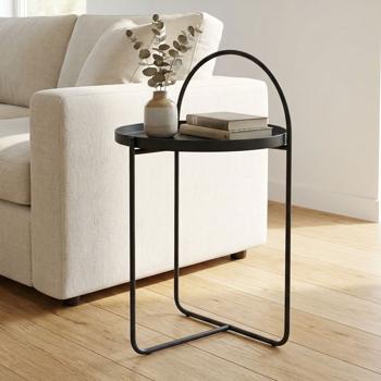 Wunderschöner Beistelltisch Schwarz - 40x40x65 mit Bogen - Ablagetisch Modern und Elegant - Perfekt für Wohnzimmer & als Nachttisch