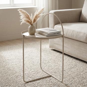 Wunderschöner Beistelltisch Sandfarbe - 40x40x65 mit Bogen - Ablagetisch Modern und Elegant - Perfekt für Wohnzimmer & als Nachttisch