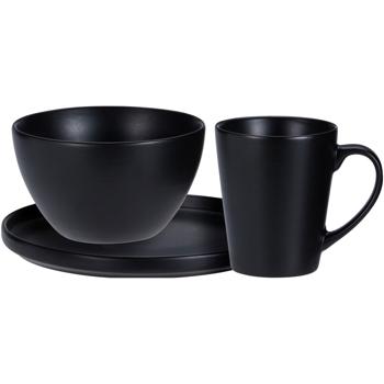 Preview: Elegant 6-piece breakfast set in matte black: refined dinnerware set for 2 people - modern tableware for muesli, coffee, brunch, and more.