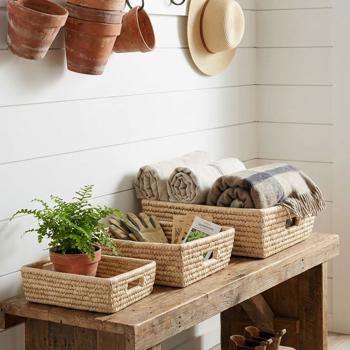 Preview: Stylish 3-piece storage basket set, rectangular, sturdy with handles for bathroom, shelving, bedroom & office – Organization made easy!