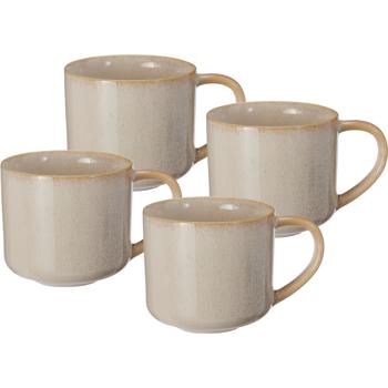 Elegant 4-piece stoneware mug set 332 ml - High-quality ceramic tableware in sand color - Perfect for coffee, cocoa, teas, and more