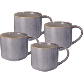 Elegant 4-piece stoneware mug set 332 ml - High-quality ceramic tableware in blue - Perfect for coffee, cocoa, teas, and more
