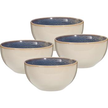 Premium 4-piece stoneware bowls set 580 ml sand-colored/blue &ndash; Ideal as cereal bowls, dessert bowls, soup bowls - Timeless design