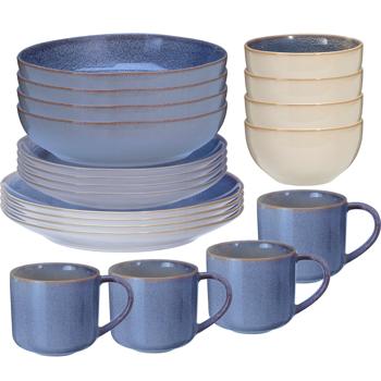 Esclusivo servizio combinato in gres da 20 pezzi: set di piatti, ciotole e tazze eleganti - servizio di stoviglie moderno e robusto per gusto e stile