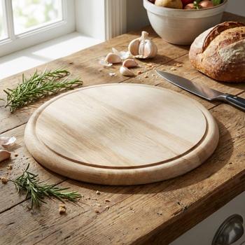 Preview: Edles Schneidebrett rund 25cm - hochwertiges Holz-Frühstücksbrett, Tranchierbrett & Servierteller - Küchenbrett für Feinschmecker