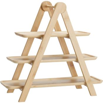 Étagère en bambou à 3 niveaux : Plateau de service élégant, présentoir à gâteaux et présentation de buffet – stable, moderne et naturel – parfait pour pâtisseries, snacks et décoration