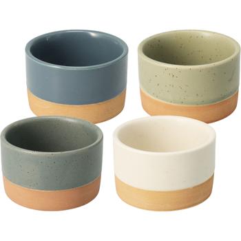 Preview: Elegant 4-piece stoneware bowl set: colourful dip bowls, mini bowls & snack bowls 6.5 x 4 cm – modern small serving bowls, chic & robust