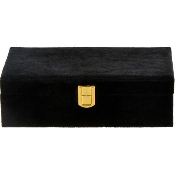 Preview: Elegant black jewelry box: Large jewelry case with mirror, beige velvet lining & gold clip, classy storage, 25 x 16 x 7 cm
