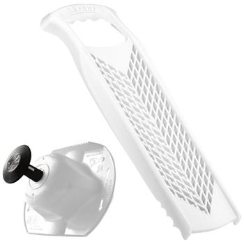 Preview: 2er-Set: Sicherheits-Fruchthalter & Profi Küchenreibe mit 2 Reibflächen – Müheloses Hobeln ohne Risiko & Raffel für Obst, Käse, Gemüse & Zesten