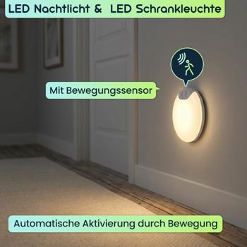 Preview: Helle LED Schrankleuchte mit Bewegungssensor – Wiederaufladbares Nachtlicht, Magnetisch & Kabellos – Ideal als Treppenlicht & für Kleiderschrank