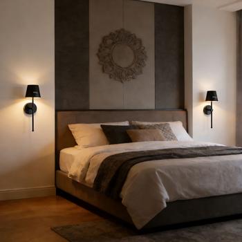 Preview: Elegante applique LED senza fili con telecomando: lampada da parete a batteria dimmerabile nera, ricarica USB con timer e sensore touch