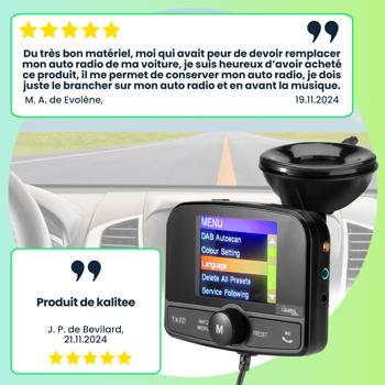 Preview: Récepteur DAB+ 4 en 1 pour voiture – Bluetooth 5.0, fonction mains libres, transmetteur FM – son de qualité Preview: Récepteur DAB+ 4 en 1 pour voiture – Bluetooth 5.0, fonction mains libres, transmetteur FM – son de qualité
