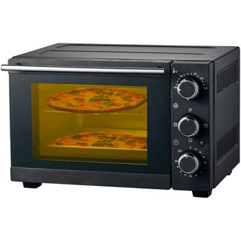 Mini Oven 15 liters – 1200W: Compact countertop oven with 230°C and 60-minute timer, including baking tray and rack
