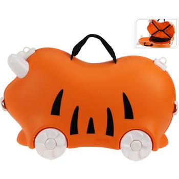 Preview: Sturdy kids’ trolley hardshell suitcase, orange – Durable case with seat function for girls & boys, colorful kids’ luggage with wheels