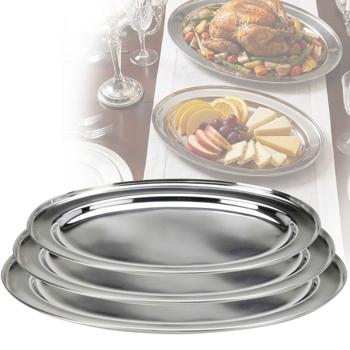 Stainless steel serving platter set, 3 pcs, oval, silver – Rust-free trays for serving roasts, fish & buffet – High-quality platters 34–45 cm