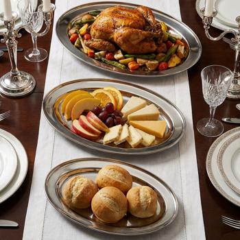 Preview: Stainless steel serving platter set, 3 pcs, oval, silver – Rust-free trays for serving roasts, fish & buffet – High-quality platters 34–45 cm