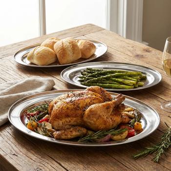 Preview: Stainless steel serving platter set, 3 pcs, oval, silver – Rust-free trays for serving roasts, fish & buffet – High-quality platters 34–45 cm