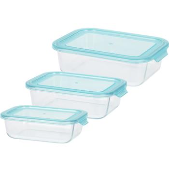 Preview: Set of 3 glass storage containers with lids – heat-resistant, ideal for oven & microwave, practical stackable solution for keeping food fresh