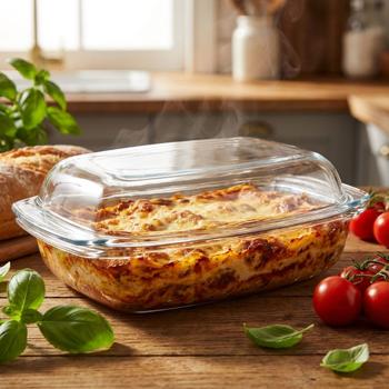 Grosse Glas Auflaufform mit Deckel - 4,1 Liter Fassungsvermögen - Hitzebeständiger Bräter aus Borosilikatglas - Ofenfest & Spülmaschinenfest