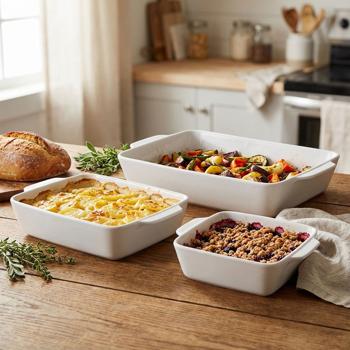 Set de 3 plats à gratin en grès, rectangulaires et robustes – set de plats allant au four pour lasagnes, gratins, casseroles et plus encore, en 3 tailles