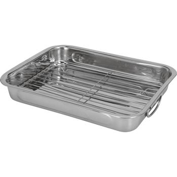 Preview: Stainless steel oven roasting pan with rack & handles - for roasting & baking meat, fish or vegetables - roasting tray for electric & gas ovens