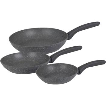 Grey-marble 3-piece frying pan set (20, 24, 28 cm) with non-stick coating. For induction and all hob types – easy cooking without sticking