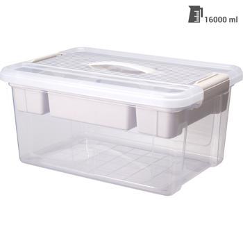Preview: Large 16L storage box with organiser & lid, transparent, sturdy, perfect for organising at home, in the office & in storage