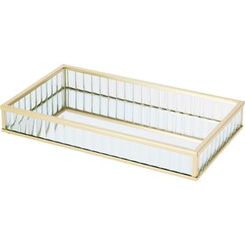 Preview: Luxueux ensemble de 2 plateaux décoratifs en verre et métal, doré – plateau rectangulaire pour bijoux et service, plateau pour cosmétiques – idéal pour la salle de bain et la coiffeuse