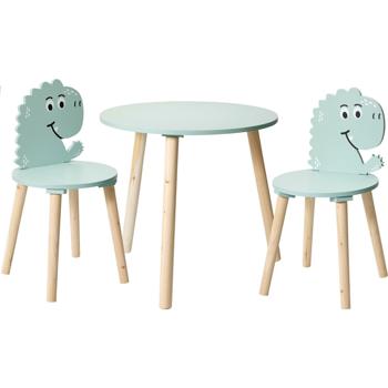 Set per bambini - tavolino con 2 sedie: robusto set in legno dal design dinosauro unico per gioco e divertimento in cameretta