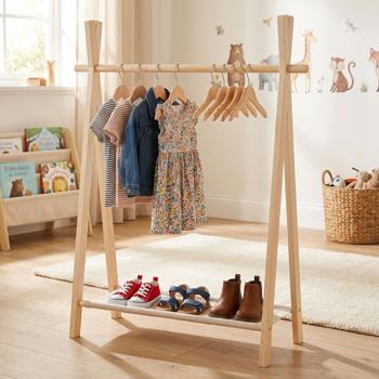 Children‘s clothes rack wood FSC 100% - 80x30x100 cm - Kids‘ wardrobe with shoe shelf - Robust freestanding rack to encourage independence