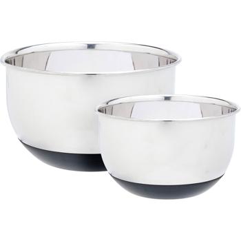 Preview: Set professionnel de bols mélangeurs 2 pièces en acier inoxydable – saladier avec fond en silicone antidérapant – bols de cuisine empilables Ø 16,7 cm & 20,5 cm