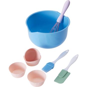 Preview: 10-piece children’s baking set with mixing bowl, whisk, spatula & 6 silicone muffin cups, colourful baking accessories for little bakers