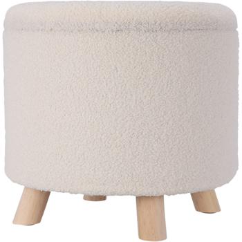 Preview: Élégant pouf de rangement blanc, doux tissu teddy, 40x37 cm, 11L d’espace de rangement, charge 100 kg, banquette décorative élégante avec rangement