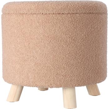 Preview: Élégant pouf de rangement beige, tissu teddy duveteux, 40x37 cm, 11 L de rangement, 100 kg de charge, élégante banquette déco et rangement