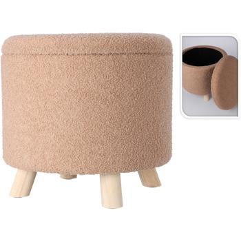 Preview: Élégant pouf de rangement beige, tissu teddy duveteux, 40x37 cm, 11 L de rangement, 100 kg de charge, élégante banquette déco et rangement