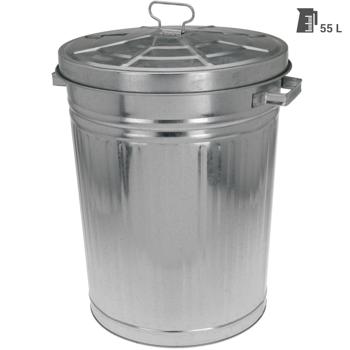 Preview: Tonne en métal robuste avec couvercle 55 litres – poubelle et tonne de jardin polyvalente avec poignées de transport – poubelle galvanisée pour déchets et stockage