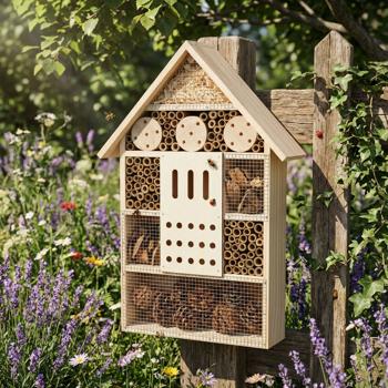 XL Insektenhotel, 51 x 35 x 10 cm, Nistkasten aus Naturhölzern und Zapfen für Bienen, Schmetterlinge, Käfer und andere Helfer im Garten, Bienenhaus