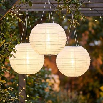 3er-Set Grosser Solar Lampion, Ø 40 cm – Wetterfeste LED Kugel hängend für Garten & Balkon – Automatische Solarleuchte Deko für Party